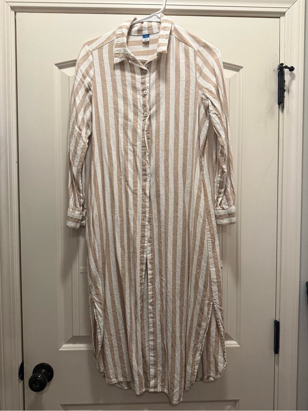 Old Navy Beige and White Striped Shirt Dress